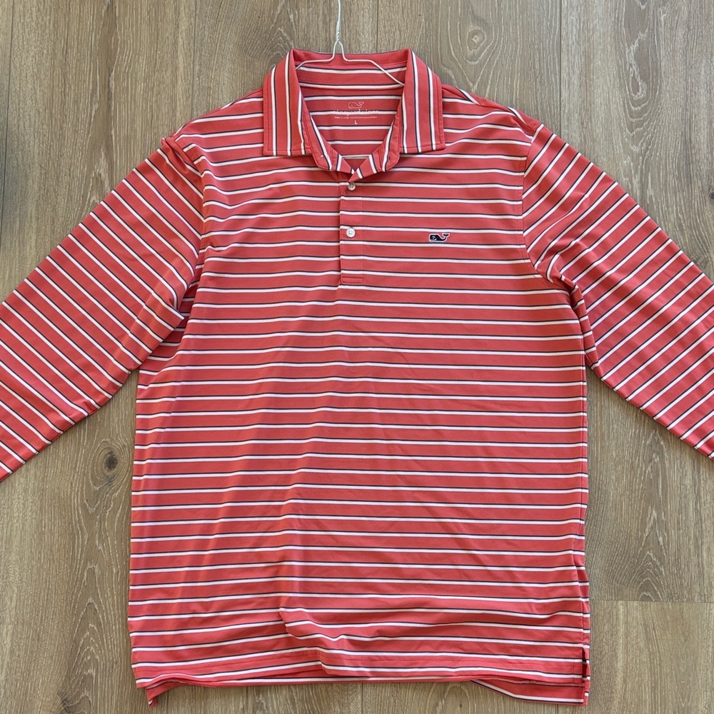 Vineyard Vines Salmon and White Polo Shirt with Stripes